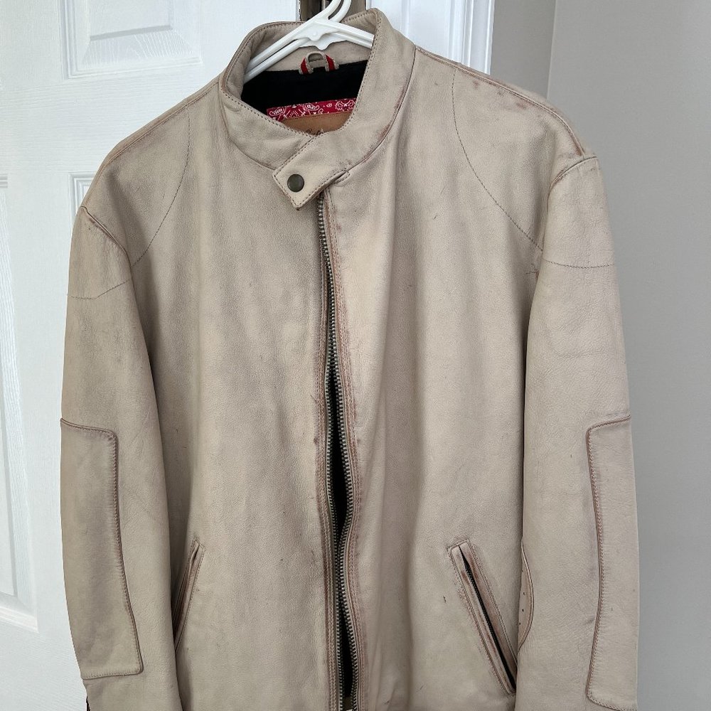 Men's GUESS Marciano Leather Moto Jacket - Size XL, Ivory color